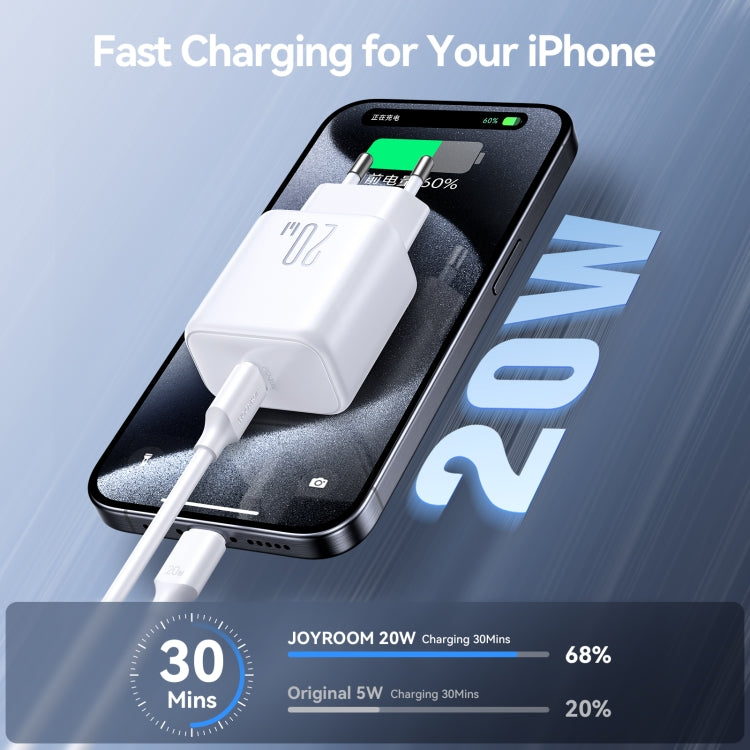 طقم شاحن JOYROOM JR-TCF20 بمنفذ USB-C / Type-C بقوة 20 واط PD مع كابل Type-C إلى 8 بن، قابس الاتحاد الأوروبي + كابل Type-C إلى 8 بن