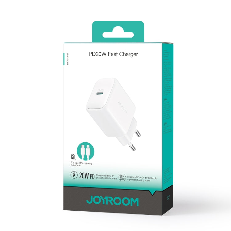 طقم شاحن JOYROOM JR-TCF20 بمنفذ USB-C / Type-C بقوة 20 واط PD مع كابل Type-C إلى 8 بن، قابس الاتحاد الأوروبي + كابل Type-C إلى 8 بن