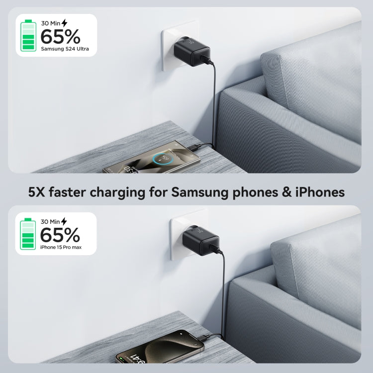 مجموعة شاحن سريع JOYROOM JR-TCF23 بقوة 25 واط USB-C / Type-C مع كابل Type-C إلى Type-C، قابس الاتحاد الأوروبي، قابس المملكة المتحدة