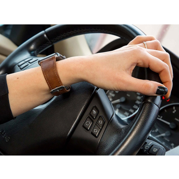 Round Tail Retro Crazy Horse Texture Genuine Leather Replacement Strap Watchband, For Apple Watch 5 & 4 44mm / 3 & 2 & 1 42mm, For Apple Watch Series 7 41mm / 6 & SE & 5 & 4 40mm / 3 & 2 & 1 38mm