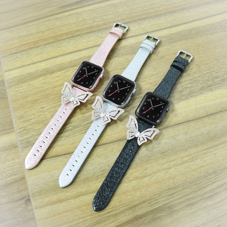 Bowknot Glitter Diamond Replacement Strap Watchband, For Apple Watch 5 & 4 44mm / 3 & 2 & 1 42mm