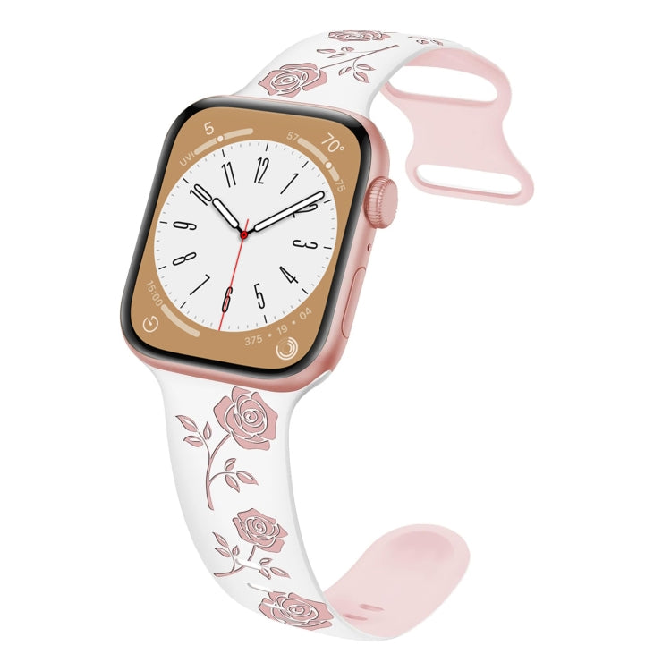 Two-color Rose Engraved Silicone Watch Band, For Apple Watch SE 2023 44mm, For Apple Watch SE 2023 40mm, For Apple Watch Ultra 2 49mm, For Apple Watch Series 9 45mm, For Apple Watch Series 9 41mm, For Apple Watch Ultra 49mm, For Apple Watch Series 8 41...