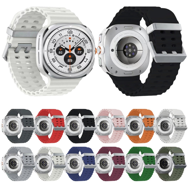Ocean Dual Silver Buckle Silicone Watch Band, For Samsung Galaxy Watch Ultra 47mm / Ultra 2025