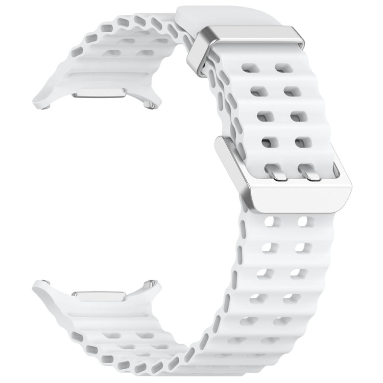 Ocean Dual Silver Buckle Silicone Watch Band, For Samsung Galaxy Watch Ultra 47mm / Ultra 2025