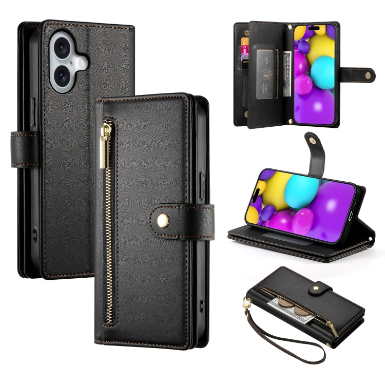 Nine Card-slot Zipper Wallet Bag Leather Phone Case, For iPhone 17 Pro Max, For iPhone 17 Pro, For iPhone 17, For iPhone Air, For iPhone 16e, For iPhone 16 Pro Max, For iPhone 16 Pro, For iPhone 16 Plus