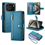 Nine Card-slot Zipper Wallet Bag Leather Phone Case, For iPhone 17 Pro Max, For iPhone 17 Pro, For iPhone 17, For iPhone Air, For iPhone 16e, For iPhone 16 Pro Max, For iPhone 16 Pro, For iPhone 16 Plus