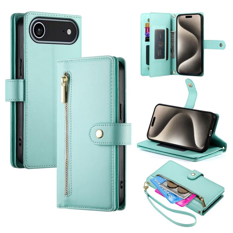 Nine Card-slot Zipper Wallet Bag Leather Phone Case, For iPhone 17 Pro Max, For iPhone 17 Pro, For iPhone 17, For iPhone Air, For iPhone 16e, For iPhone 16 Pro Max, For iPhone 16 Pro, For iPhone 16 Plus