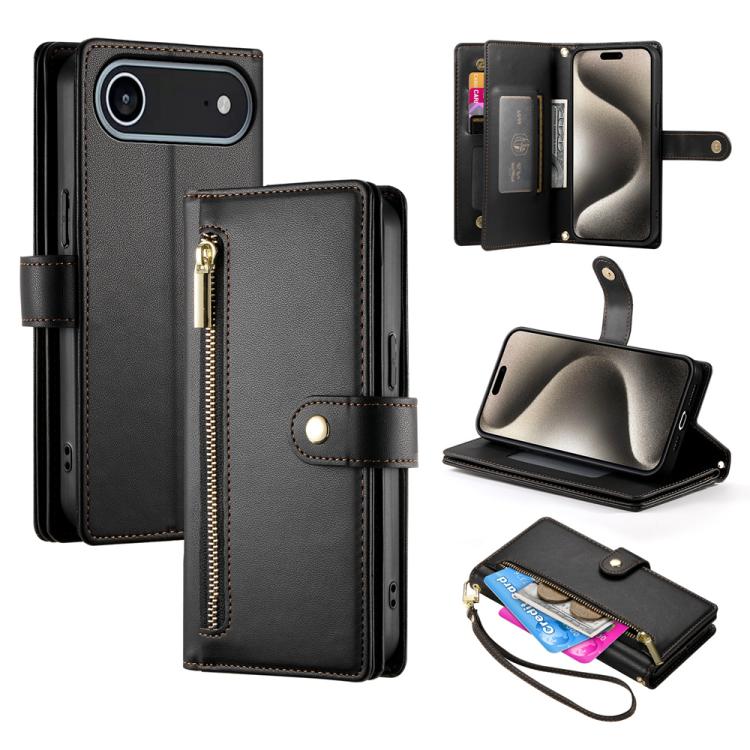 Nine Card-slot Zipper Wallet Bag Leather Phone Case, For iPhone 17 Pro Max, For iPhone 17 Pro, For iPhone 17, For iPhone Air, For iPhone 16e, For iPhone 16 Pro Max, For iPhone 16 Pro, For iPhone 16 Plus