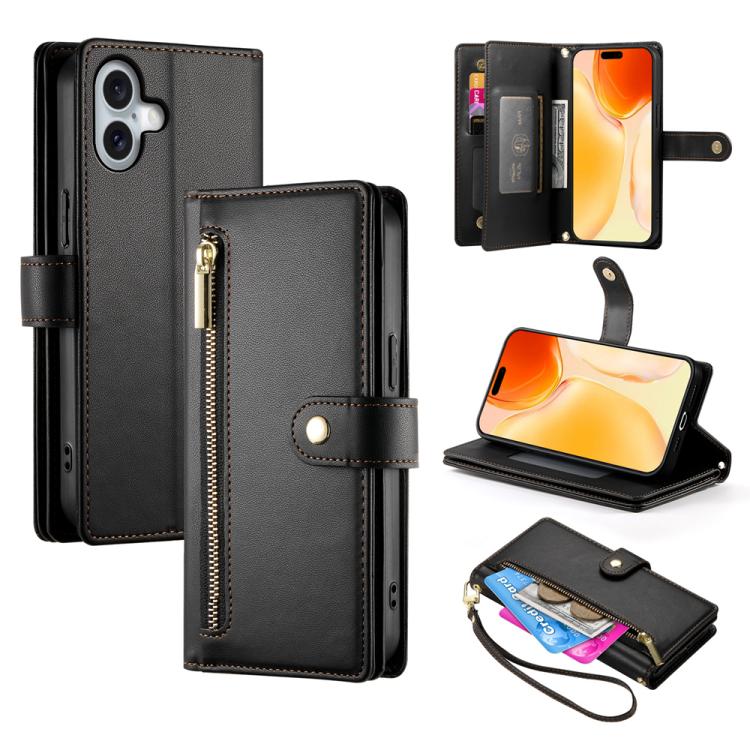 Nine Card-slot Zipper Wallet Bag Leather Phone Case, For iPhone 17 Pro Max, For iPhone 17 Pro, For iPhone 17, For iPhone Air, For iPhone 16e, For iPhone 16 Pro Max, For iPhone 16 Pro, For iPhone 16 Plus