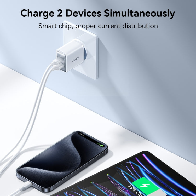 شاحن سريع JOYROOM JR-TCF15 بقوة 30 واط بمنفذي USB + USB-C / Type-C، قابس الاتحاد الأوروبي، قابس المملكة المتحدة