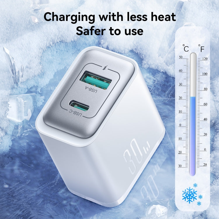 شاحن سريع JOYROOM JR-TCF15 بقوة 30 واط بمنفذي USB + USB-C / Type-C، قابس الاتحاد الأوروبي، قابس المملكة المتحدة
