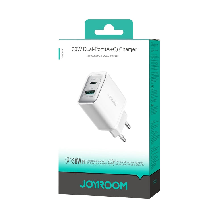 شاحن سريع JOYROOM JR-TCF15 بقوة 30 واط بمنفذي USB + USB-C / Type-C، قابس الاتحاد الأوروبي، قابس المملكة المتحدة