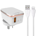 شاحن سريع LDNIO A1204Q QC3.0 بقوة 18 واط USB مع كابل USB بطول 1 متر إلى 8 بن، قابس الاتحاد الأوروبي، قابس المملكة المتحدة، قابس الولايات المتحدة