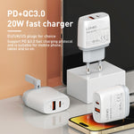 شاحن سريع LDNIO Q229 QC3.0 / PD20W USB + Type-C مع كابل Type-C إلى Type-C بطول 1 متر، قابس الاتحاد الأوروبي، قابس المملكة المتحدة، قابس الولايات المتحدة
