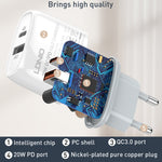 شاحن سريع LDNIO Q229 QC3.0 / PD20W USB + Type-C مع كابل Type-C إلى Type-C بطول 1 متر، قابس الاتحاد الأوروبي، قابس المملكة المتحدة، قابس الولايات المتحدة