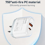 شاحن سريع LDNIO Q229 QC3.0 / PD20W USB + Type-C مع كابل Type-C إلى Type-C بطول 1 متر، قابس الاتحاد الأوروبي، قابس المملكة المتحدة، قابس الولايات المتحدة