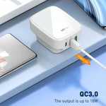 شاحن LDNIO Q334 بقوة 32 واط بمنفذ Type-C + منفذي USB مع كابل USB-C / Type-C إلى USB-C / Type-C بطول 1 متر، قابس الاتحاد الأوروبي، قابس المملكة المتحدة، قابس الولايات المتحدة