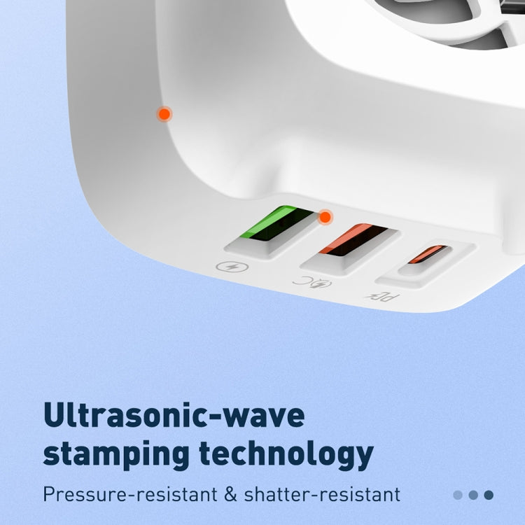 شاحن LDNIO Q334 بقوة 32 واط بمنفذ Type-C + منفذي USB مع كابل USB-C / Type-C إلى USB-C / Type-C بطول 1 متر، قابس الاتحاد الأوروبي، قابس المملكة المتحدة، قابس الولايات المتحدة