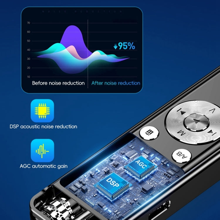 مسجل صوت ذكي مزود بميكروفون مزدوج متعدد الاتجاهات مع تقليل الضوضاء، 32GB، 64GB