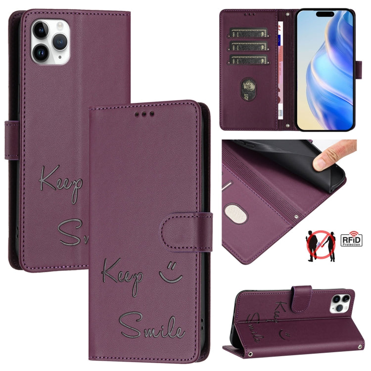 Smile Embossing RFID Leather Phone Case, For iPhone 11 Pro Max, For iPhone 11, For iPhone 11 Pro, For iPod Touch 7 / 6 / 5, For iPhone X / XS, For iPhone XR, For iPhone XS Max, For iPhone 8 Plus / 7 Plus