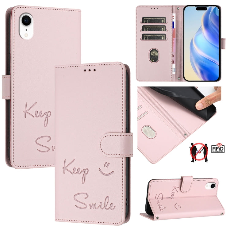 Smile Embossing RFID Leather Phone Case, For iPhone 11 Pro Max, For iPhone 11, For iPhone 11 Pro, For iPod Touch 7 / 6 / 5, For iPhone X / XS, For iPhone XR, For iPhone XS Max, For iPhone 8 Plus / 7 Plus