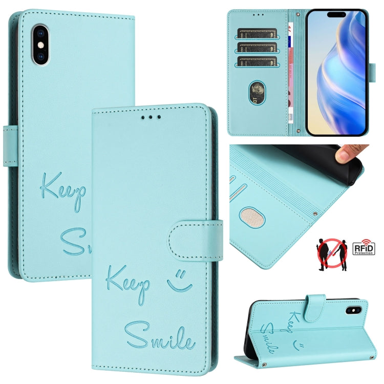 Smile Embossing RFID Leather Phone Case, For iPhone 11 Pro Max, For iPhone 11, For iPhone 11 Pro, For iPod Touch 7 / 6 / 5, For iPhone X / XS, For iPhone XR, For iPhone XS Max, For iPhone 8 Plus / 7 Plus