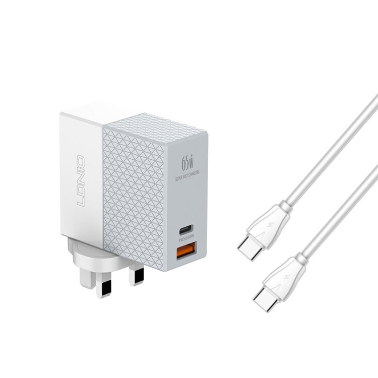 شاحن سفر LDNIO A2620C PD3.0 بقوة 65 واط مع كابل Type-C إلى Type-C، قابس الاتحاد الأوروبي، قابس الولايات المتحدة، قابس المملكة المتحدة