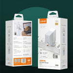 شاحن سفر LDNIO A2620C PD3.0 بقوة 65 واط مع كابل Type-C إلى Type-C، قابس الاتحاد الأوروبي، قابس الولايات المتحدة، قابس المملكة المتحدة