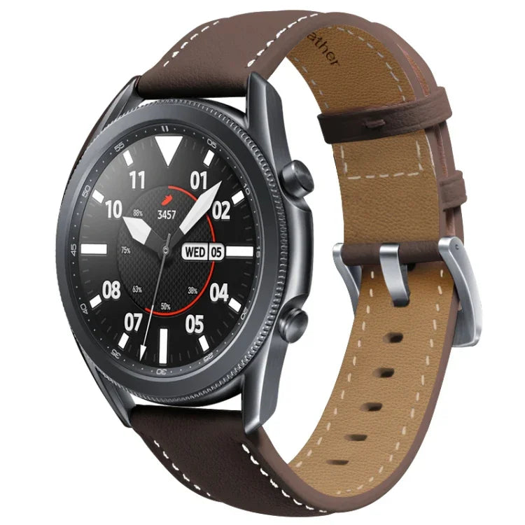 Genuine Leather Silver Buckle Replacement Strap Watchband, For Samsung Galaxy Watch3 45mm, For Samsung Galaxy Watch3 41mm
