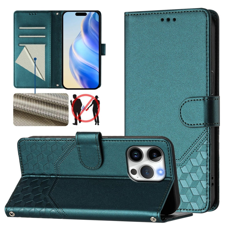 Honeycomb Embossing RFID Leather Phone Case, For iPhone 17e / 16e, For iPhone 17 Pro Max, For iPhone 17 Pro, For iPhone 17, For iPhone Air, For iPhone 16 Pro Max, For iPhone 16 Pro, For iPhone 16 Plus