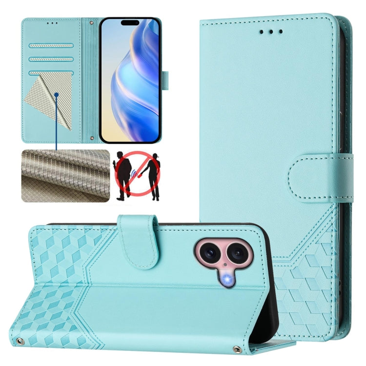 Honeycomb Embossing RFID Leather Phone Case, For iPhone 17e / 16e, For iPhone 17 Pro Max, For iPhone 17 Pro, For iPhone 17, For iPhone Air, For iPhone 16 Pro Max, For iPhone 16 Pro, For iPhone 16 Plus