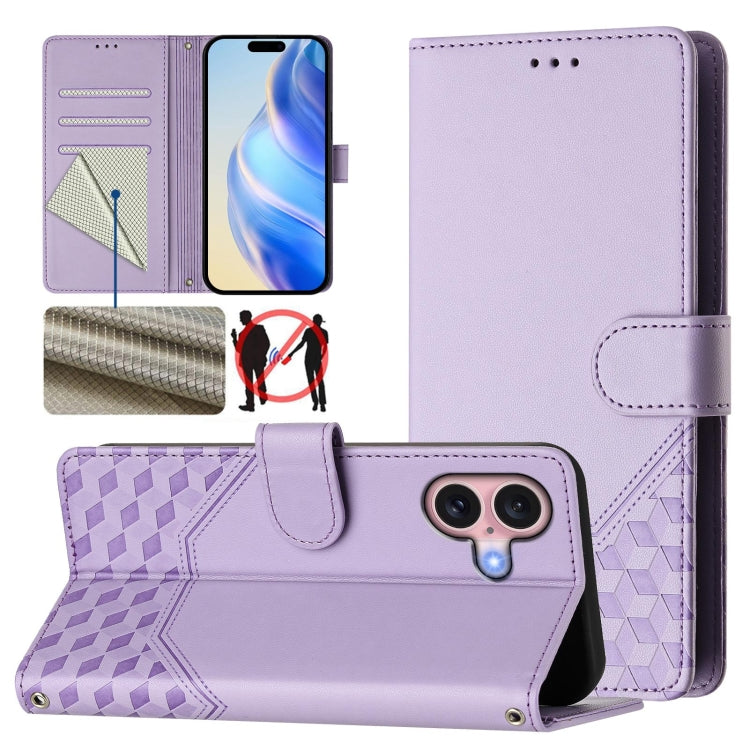 Honeycomb Embossing RFID Leather Phone Case, For iPhone 17e / 16e, For iPhone 17 Pro Max, For iPhone 17 Pro, For iPhone 17, For iPhone Air, For iPhone 16 Pro Max, For iPhone 16 Pro, For iPhone 16 Plus