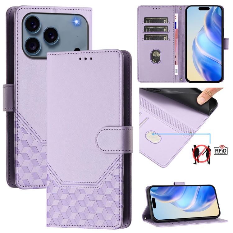 Honeycomb Embossing RFID Leather Phone Case, For iPhone 17e / 16e, For iPhone 17 Pro Max, For iPhone 17 Pro, For iPhone 17, For iPhone Air, For iPhone 16 Pro Max, For iPhone 16 Pro, For iPhone 16 Plus