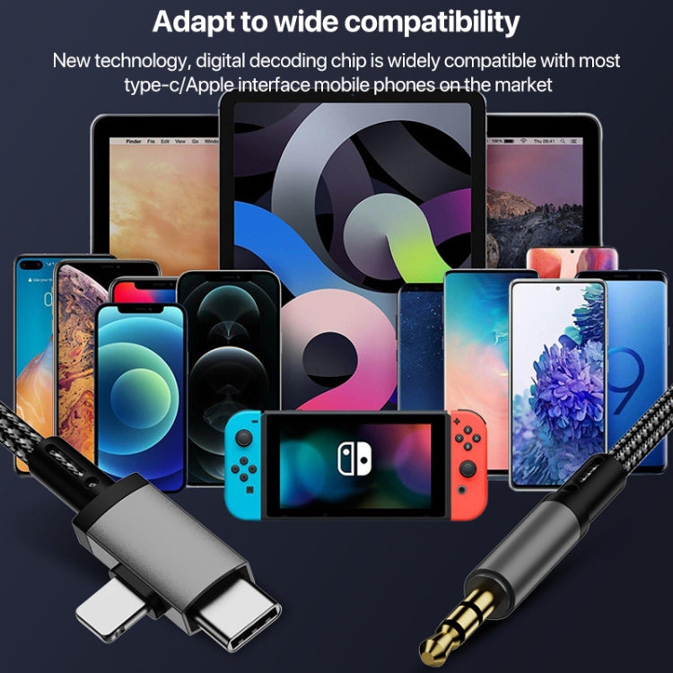 كابل محول 2 في 1 من 8 دبابيس، USB-C / Type-C إلى AUX صوتي 3.5 مم للسيارة، Type-C، 8 دبابيس إلى 3.5 مم، الطول: 1 متر