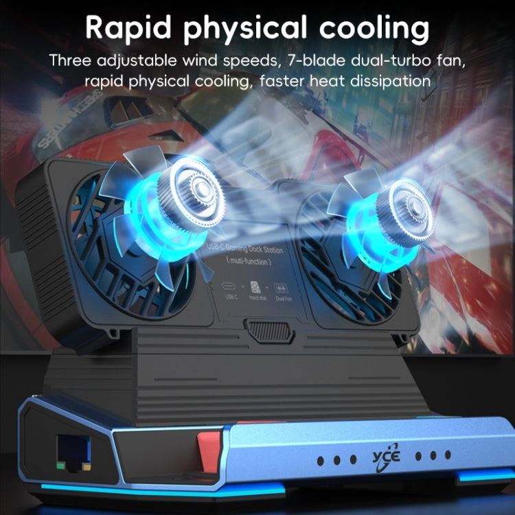 Station d'accueil de jeu USB-C 9 en 1 YCE-V279A avec ventilateur détachable, 9 en 1
