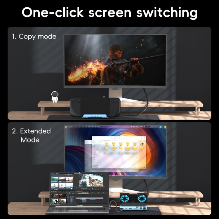 Station d'accueil de jeu USB-C 9 en 1 YCE-V279A avec ventilateur détachable, 9 en 1