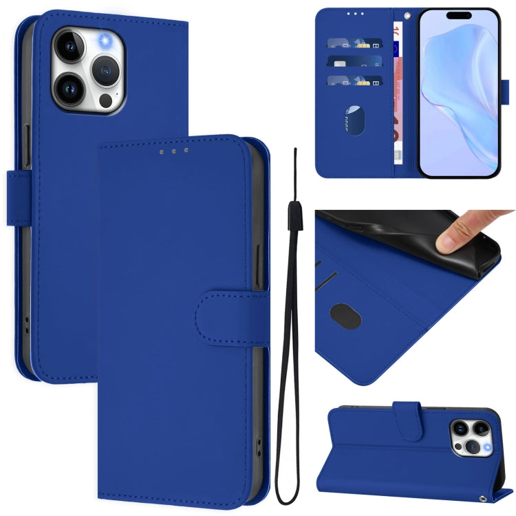 غطاء هاتف جلدي بلون صلب مع ملمس يشبه الجلد وحبل معصم، لهواتف iPhone Air، iPhone 16 Pro Max