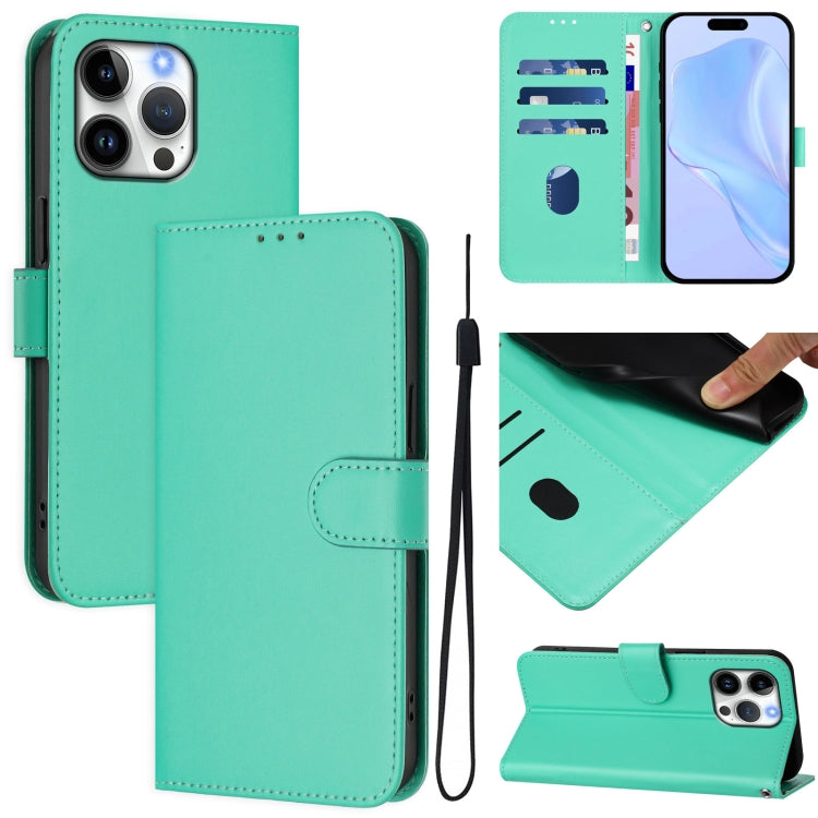 غطاء هاتف جلدي بلون صلب مع ملمس يشبه الجلد وحبل معصم، لهواتف iPhone Air، iPhone 16 Pro Max