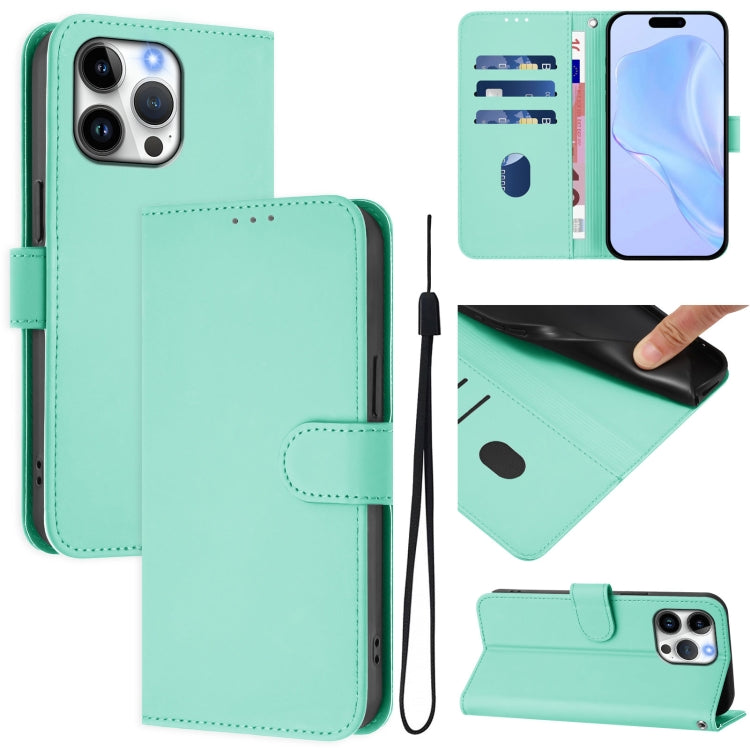 غطاء هاتف جلدي بلون صلب مع ملمس يشبه الجلد وحبل معصم، لهواتف iPhone Air، iPhone 16 Pro Max