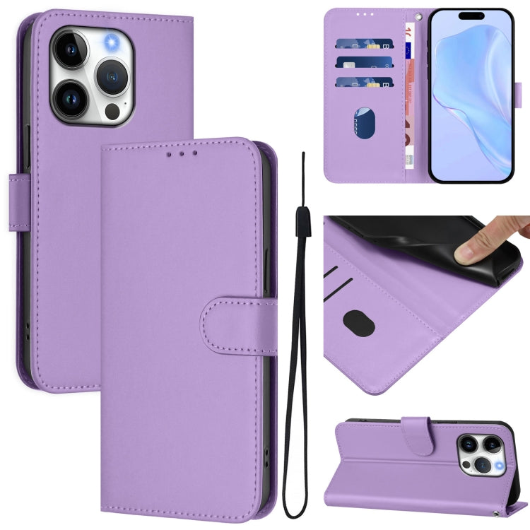 غطاء هاتف جلدي بلون صلب مع ملمس يشبه الجلد وحبل معصم، لهواتف iPhone 16 Pro، iPhone 16 Plus