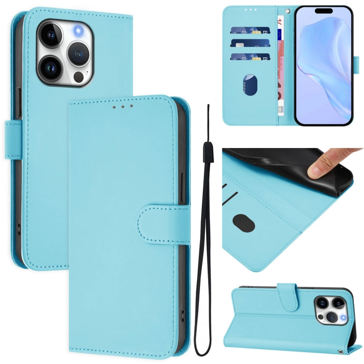 غطاء هاتف جلدي بلون صلب مع ملمس يشبه الجلد وحبل معصم، لهواتف iPhone 16 Pro، iPhone 16 Plus