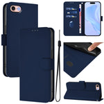 Skin Feel Solid Color Leather Phone Case with Lanyard, For iPhone 14 Pro Max, For iPhone SE 2022 / 2020