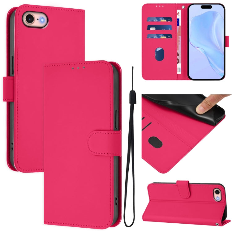 Skin Feel Solid Color Leather Phone Case with Lanyard, For iPhone 14 Pro Max, For iPhone SE 2022 / 2020