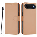 غطاء هاتف جلدي بلون صلب مع ملمس يشبه الجلد وحبل معصم، لهواتف iPhone Air، iPhone 16 Pro Max