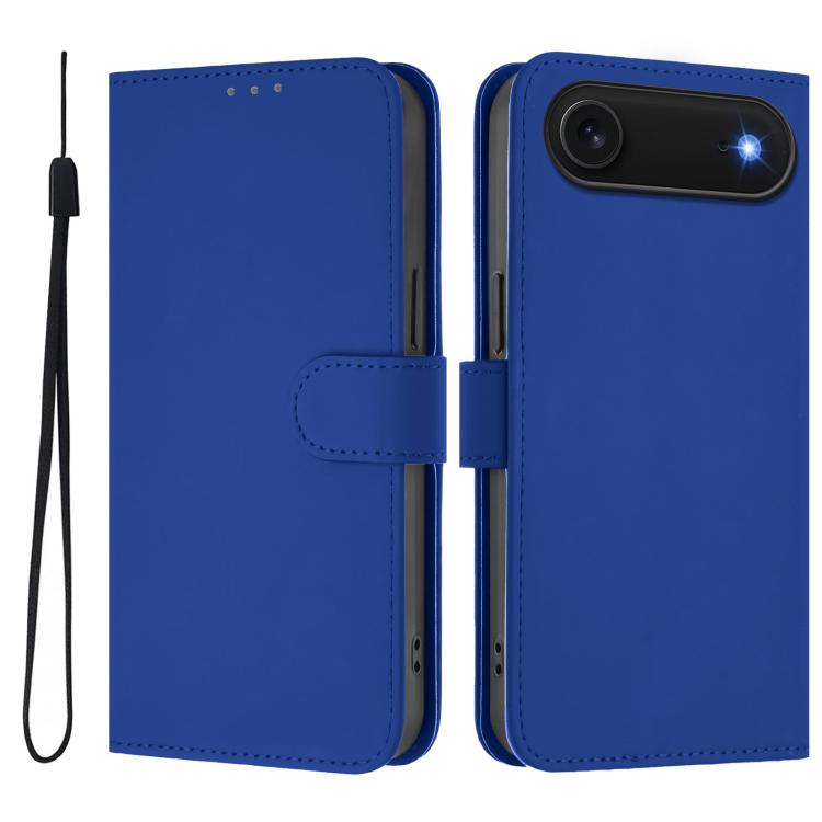 غطاء هاتف جلدي بلون صلب مع ملمس يشبه الجلد وحبل معصم، لهواتف iPhone Air، iPhone 16 Pro Max
