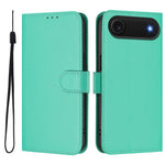 غطاء هاتف جلدي بلون صلب مع ملمس يشبه الجلد وحبل معصم، لهواتف iPhone Air، iPhone 16 Pro Max
