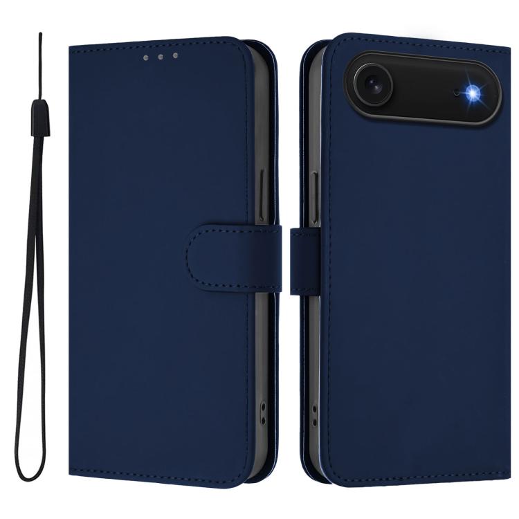 غطاء هاتف جلدي بلون صلب مع ملمس يشبه الجلد وحبل معصم، لهواتف iPhone Air، iPhone 16 Pro Max