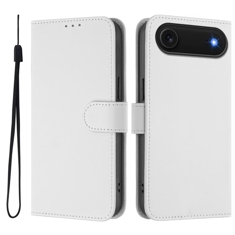 غطاء هاتف جلدي بلون صلب مع ملمس يشبه الجلد وحبل معصم، لهواتف iPhone Air، iPhone 16 Pro Max