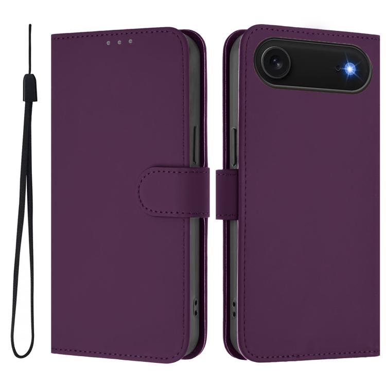 غطاء هاتف جلدي بلون صلب مع ملمس يشبه الجلد وحبل معصم، لهواتف iPhone Air، iPhone 16 Pro Max
