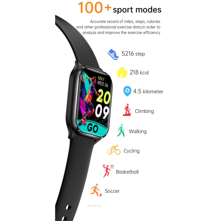 KT73S 1.85 inch Square Screen BT Call Smart Watch, Heart Rate / Blood Pressure / Blood Oxygen / Female Health / Sleep Monitoring